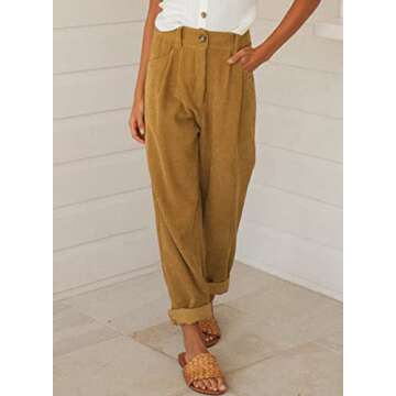 Acelitt Women Corduroy Pants Trousers High Waisted Fashion 2024 Casual Trendy Comfy Fall Straight Leg Pants Khaki XL