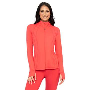 90 Degree By Reflex Women's Lightweight, Full Zip Running Track Jacket - Hibiscus - Small
