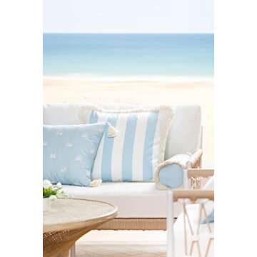 Hofdeco Premium Coastal Hampton Style Patio Indoor Outdoor Bolster Pillow Cover Only, 6"x20" Water R...