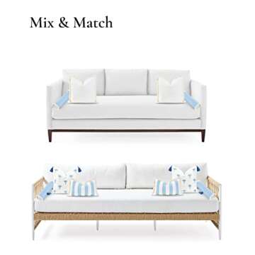 Hofdeco Premium Coastal Hampton Style Patio Indoor Outdoor Bolster Pillow Cover Only, 6"x20" Water Resistant for Backyard, Couch, Solid Baby Blue Fringe