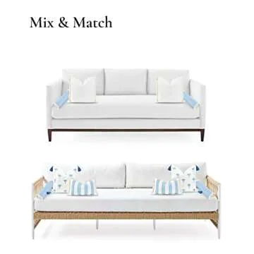 Hofdeco Premium Coastal Hampton Style Patio Indoor Outdoor Bolster Pillow Cover Only, 6"x20" Water Resistant for Backyard, Couch, Solid Baby Blue Fringe