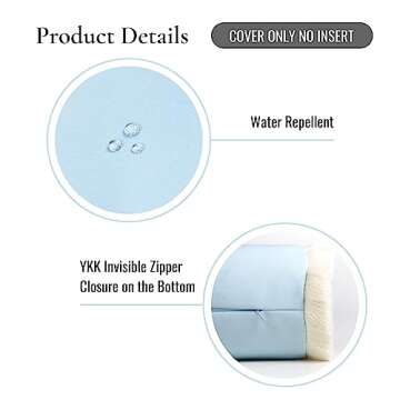 Hofdeco Premium Coastal Hampton Style Patio Indoor Outdoor Bolster Pillow Cover Only, 6"x20" Water Resistant for Backyard, Couch, Solid Baby Blue Fringe