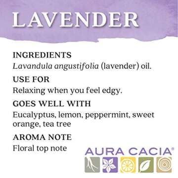 Aura Cacia 100% Pure Lavender Essential Oil, 0.5 fl. oz, Calm Relaxing Aroma, Therapeutic Grade, Ethically Sourced Lavender