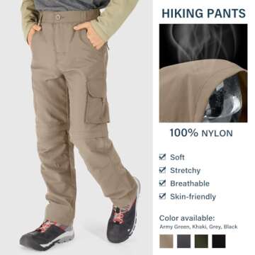 Asfixiado Boys Outdoor Quick Dry Cargo Pants - Khaki