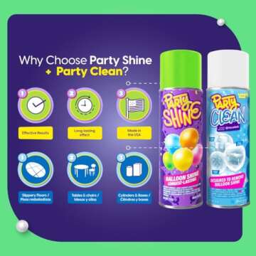 Party Shine Bundle: Balloon Shine Spray & Party Clean – Waterproof, Non-Slip Shine (13oz) + Essential Cleaner (14oz) for Floors, Backdrops, & Bounce Houses – Perfect for Party Decor