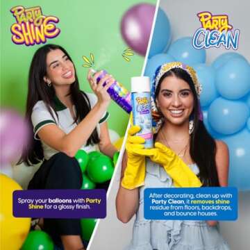 Party Shine Bundle: Balloon Shine Spray & Party Clean – Waterproof, Non-Slip Shine (13oz) + Essential Cleaner (14oz) for Floors, Backdrops, & Bounce Houses – Perfect for Party Decor