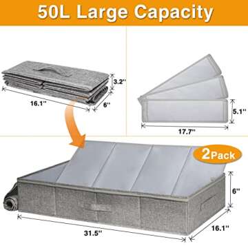 Punemi Under Bed Storage with Adjustable Dividers, Underbed Clothes Storage Containers Bins 31.5 x 16.1 x 6 inch High, Firm Sides Closet Organizers for Towels, Sweaters, Linen Sheets, 2Pack