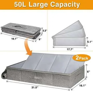 Punemi Under Bed Storage with Adjustable Dividers, Underbed Clothes Storage Containers Bins 31.5 x 16.1 x 6 inch High, Firm Sides Closet Organizers for Towels, Sweaters, Linen Sheets, 2Pack