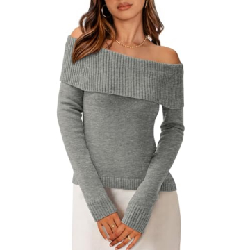 PRETTYGARDEN Women's Fall Off Shoulder Sweater - Chic Y2K Knit Pullover for Date Nights