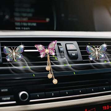 Bling Butterfly Air Vent Clips, 4 Pcs Crystal Butterfly Pandent Car Air Fresheners Vent Clips Car Diffuser Vent Clip Diamond Car Decoration Cute Car Interior Decor Bling Car Accessories for Women