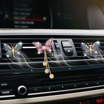 Bling Butterfly Air Vent Clips, 4 Pcs Crystal Butterfly Pandent Car Air Fresheners Vent Clips Car Diffuser Vent Clip Diamond Car Decoration Cute Car Interior Decor Bling Car Accessories for Women