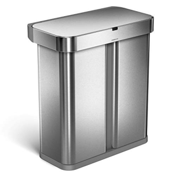 simplehuman 58L Dual Compartment Rectangular Hands-Free Kitchen Recycling Trash Can with Voice and M...