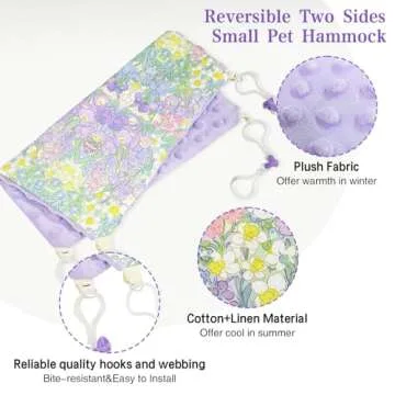 Fnaobai Rat Hammocks for Cage Small Pet Animal Accessories Hanging Warm Hammock Bed Soft Plush Hamster Guinea Pig Chinchilla Ferret Hammocks Carrier for Small Animal Playing Sleeping (Green Floral)