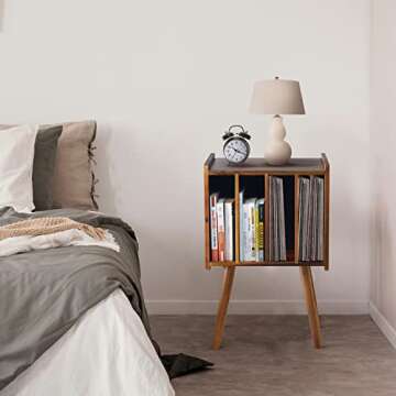 2BHOME Wooden Record Player Stand - Classic Vinyl Storage Table