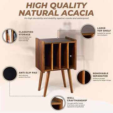 2BHOME Wood Record Player Stand - Stylish Vinyl Storage Table