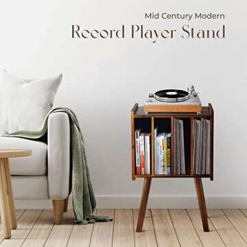2BHOME Wood Record Player Stand - Stylish Vinyl Storage Table