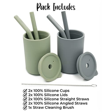 Cascade Kids Silicone Cups with Straws - Safe and Durable