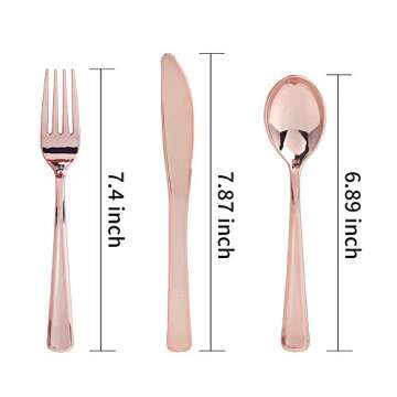 WDF160 Piece Rose Gold Disposable Cutlery Set - Heavyweight Plastic Silverware - Includes 80 Forks, ...