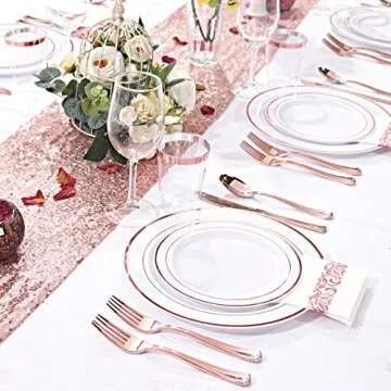 WDF160 Piece Rose Gold Disposable Cutlery Set - Heavyweight Plastic Silverware - Includes 80 Forks, 40 Spoons, 40 Knives - Rose Gold Silverware Perfect for Mother's Day