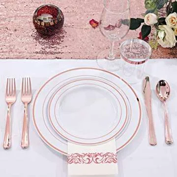 WDF160 Piece Rose Gold Disposable Cutlery Set - Heavyweight Plastic Silverware - Includes 80 Forks, 40 Spoons, 40 Knives - Rose Gold Silverware Perfect for Mother's Day