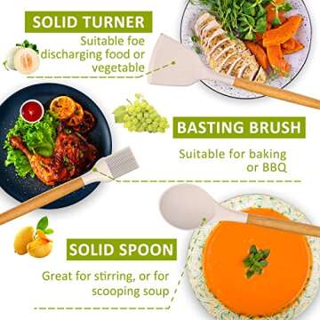 Kitchen Cooking Utensil Set, Fungun 35 pcs Cooking Utensils - Nonstick Kitchen Utensils Cookware Set Spatula Set -Kitchen Gadgets Utensils Set, Kitchen Tools Gift-khaki