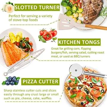 Kitchen Cooking Utensil Set, Fungun 35 pcs Cooking Utensils - Nonstick Kitchen Utensils Cookware Set Spatula Set -Kitchen Gadgets Utensils Set, Kitchen Tools Gift-khaki