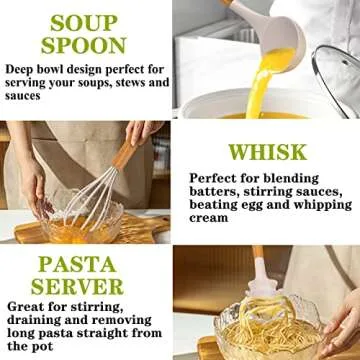 Kitchen Cooking Utensil Set, Fungun 35 pcs Cooking Utensils - Nonstick Kitchen Utensils Cookware Set Spatula Set -Kitchen Gadgets Utensils Set, Kitchen Tools Gift-khaki