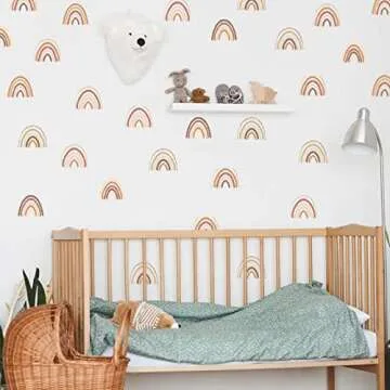 Boho Rainbow Wall Decals 72pcs Classic Rainbow Wall Decor Peel and Stick 2.56 x2.76 Inch Girl Room Nursery Playroom Decoration