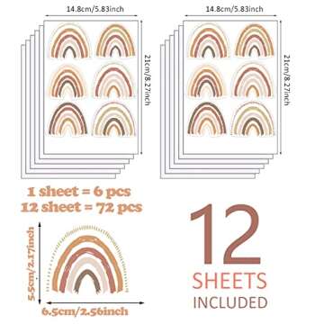 Boho Rainbow Wall Decals 72pcs Classic Rainbow Wall Decor Peel and Stick 2.56 x2.76 Inch Girl Room Nursery Playroom Decoration