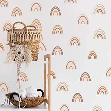 Boho Rainbow Wall Decals 72pcs Classic Rainbow Wall Decor Peel and Stick 2.56 x2.76 Inch Girl Room Nursery Playroom Decoration