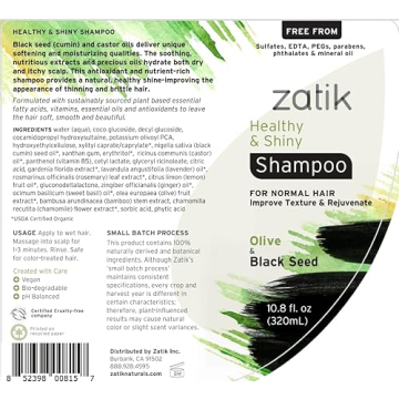 Zatik Naturals Organic Shampoo and Conditioner Set for Healthy Hair