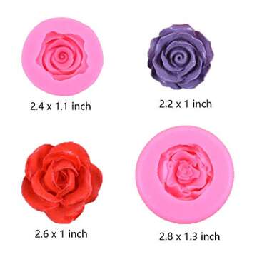 OBTANIM 2 Pcs Bloom 3D Rose Flower Fondant Silicone Molds for Chocolate Cake Soap Candy Pastry Dessert