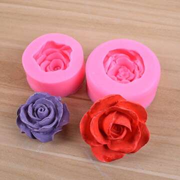 OBTANIM 2 Pcs Bloom 3D Rose Flower Fondant Silicone Molds for Chocolate Cake Soap Candy Pastry Dessert