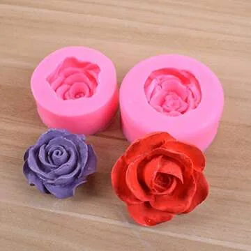 OBTANIM 2 Pcs Bloom 3D Rose Flower Fondant Silicone Molds for Chocolate Cake Soap Candy Pastry Dessert