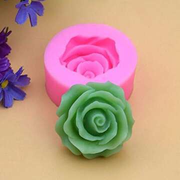 OBTANIM 2 Pcs Bloom 3D Rose Flower Fondant Silicone Molds for Chocolate Cake Soap Candy Pastry Dessert