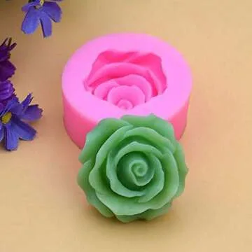 OBTANIM 2 Pcs Bloom 3D Rose Flower Fondant Silicone Molds for Chocolate Cake Soap Candy Pastry Dessert