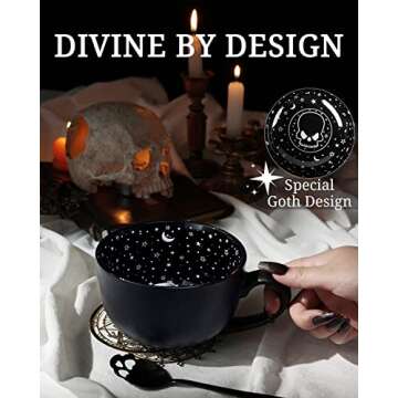 CALATOUR Set Of 2 Midnight Skull Coffee Large Mugs With Skull Spoons In Gift Box,Cute Halloween Spooky Witch Gifts Goth Decor Cool Novelty Tea Cups,21oz/620ml Porcelain(Midnight Black)