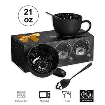 CALATOUR Set Of 2 Midnight Skull Coffee Large Mugs With Skull Spoons In Gift Box,Cute Halloween Spooky Witch Gifts Goth Decor Cool Novelty Tea Cups,21oz/620ml Porcelain(Midnight Black)
