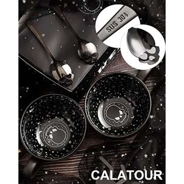 CALATOUR Set Of 2 Midnight Skull Coffee Large Mugs With Skull Spoons In Gift Box,Cute Halloween Spooky Witch Gifts Goth Decor Cool Novelty Tea Cups,21oz/620ml Porcelain(Midnight Black)