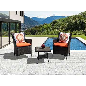 Super Patio Outdoor Side Table, 20" Square Wicker End Table, Tempered Glass Top Coffee Table with Storage, Aluminum Frame-Brown