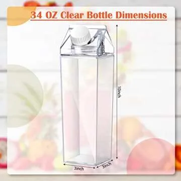 CHENGU Clear Milk Carton Water Bottle 1000 ml/ 34 Oz Portable Container Reusable Cute Plastic Milk B...
