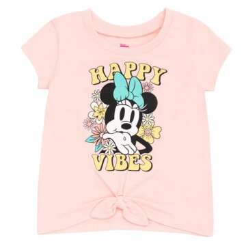 Disney Minnie Mouse Toddler Girls T-Shirt and Chambray Shorts Outfit Set Pink Floral/Happy Vibes 3T