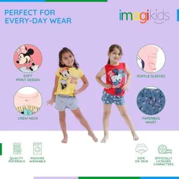 Disney Minnie Mouse Toddler Girls T-Shirt and Chambray Shorts Outfit Set Pink Floral/Happy Vibes 3T