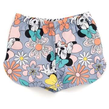 Disney Minnie Mouse Toddler Girls T-Shirt and Chambray Shorts Outfit Set Pink Floral/Happy Vibes 3T