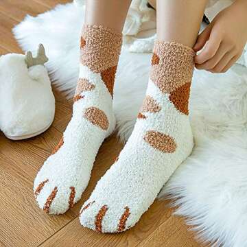 Cute Dog Paw Plush Slipper Socks - 5 Pairs for Ultimate Winter Comfort