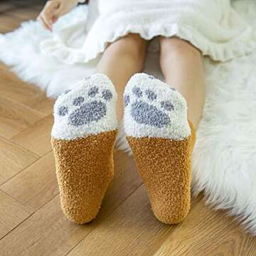 Cozy Plush Slipper Socks Women - Dog Paw 5 Pairs | Winter Comfort