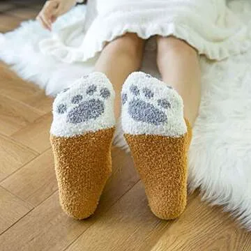Cozy Plush Slipper Socks Women - Dog Paw 5 Pairs | Winter Comfort