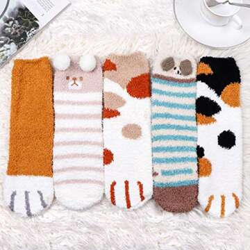 Cozy Plush Slipper Socks Women - Dog Paw 5 Pairs | Winter Comfort