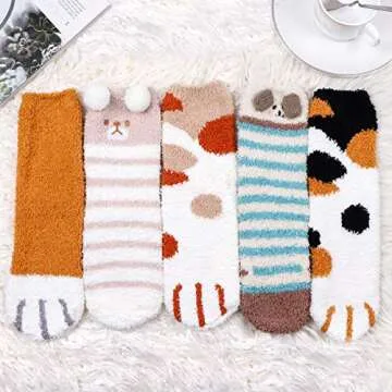 Cozy Plush Slipper Socks Women - Dog Paw 5 Pairs | Winter Comfort