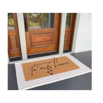 Breezsisan Gray White Striped Rug Outdoor Front Door Layering Mat Rug 3'x5' Under Doormats Rug, Cott...